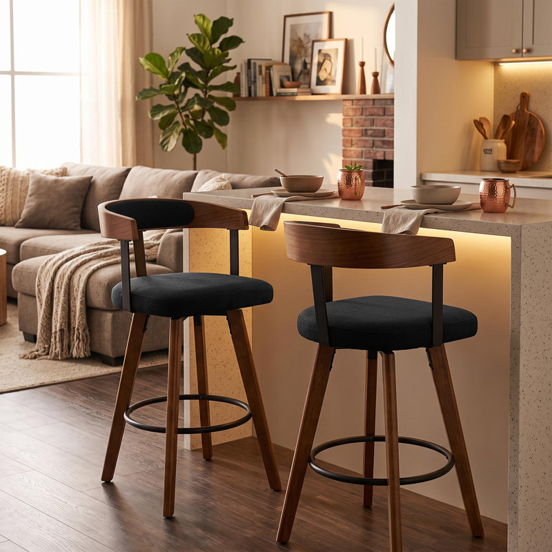Ensemble de tabourets de bar, chaises de bar rembourrées en chenille d'hévéa massif avec dossier et repose-pieds pour îlot de cuisine, bar pour la maison