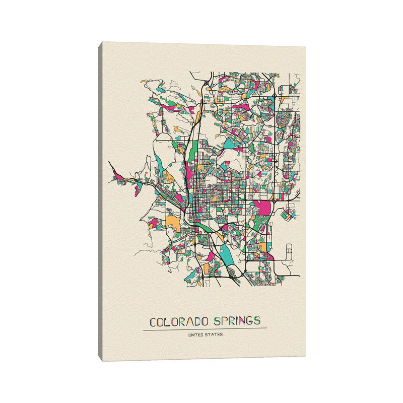 Colorado Springs, Colorado Map by Ayse Deniz Akerman - Wrapped Canvas Wrapped Canvas, 20.32 cm H x 30.48 cm W