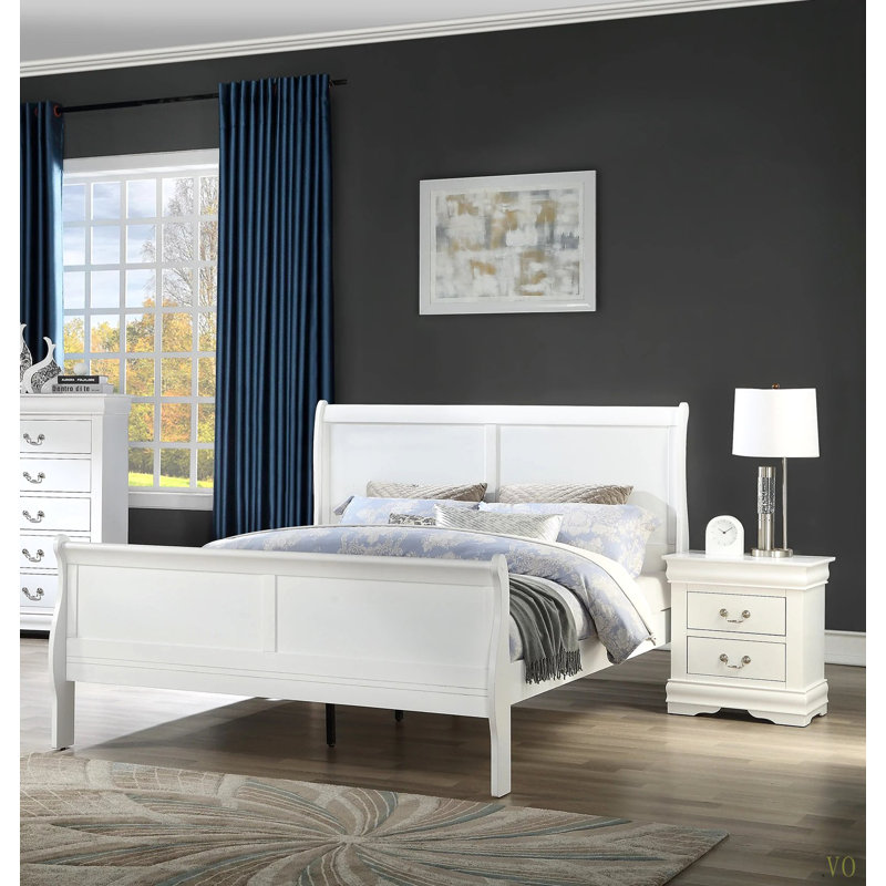 Lit-bateau classique classique 1pc lit double Louis Phillipe, Lit double, White