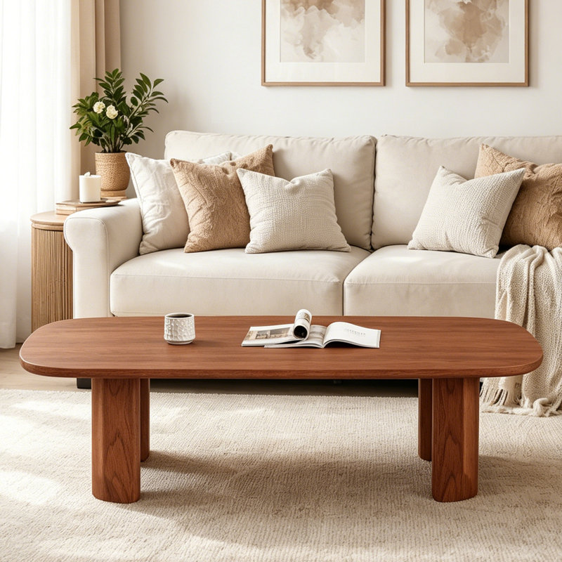 Table basse en noyer de 51 po avec repose-pieds en bois, Brun