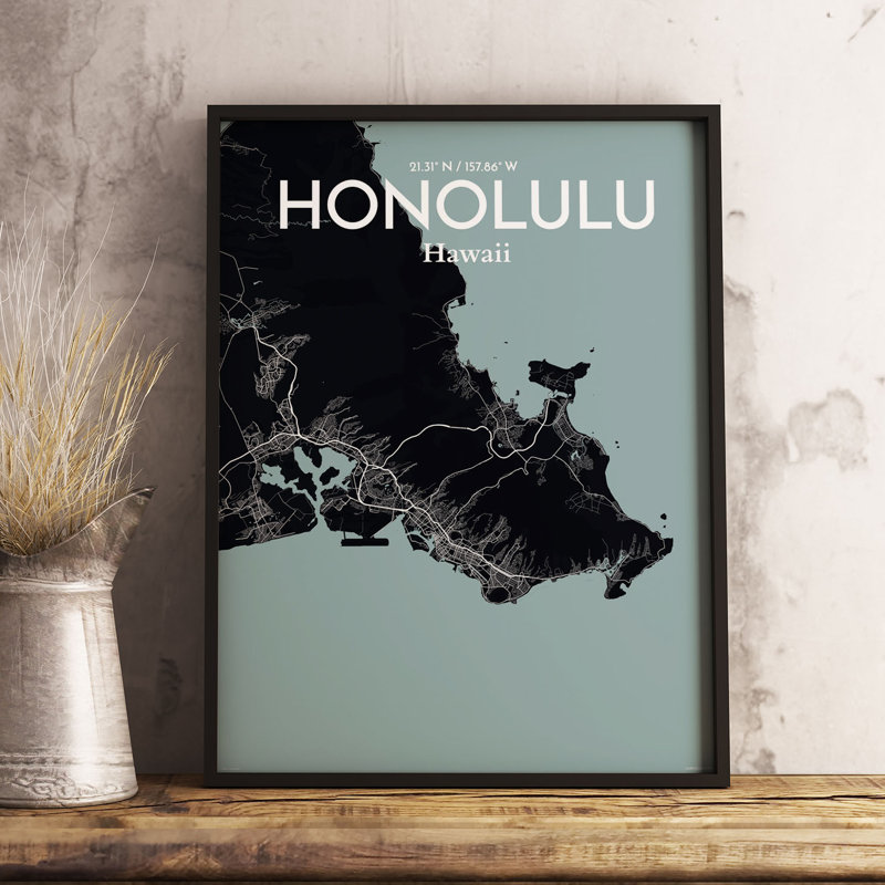 Honolulu City Map - No Frame Print, 70cm H x 50cm W x 0.13cm D
