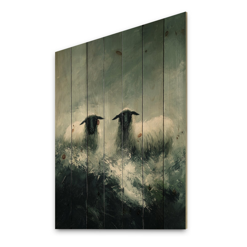 Décoration murale en bois de pin mouton Stormy Pasture Of Sheep III, H 40 po x l 30 po x P 0,78 po