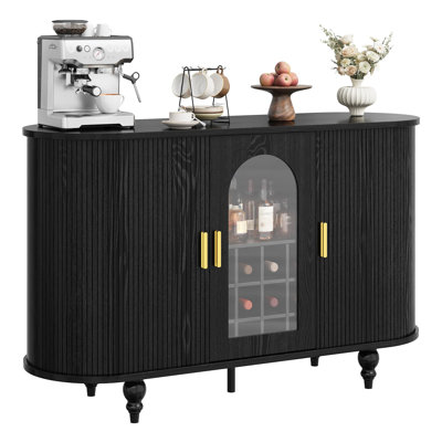 Sliding Door Home Bar Cabinet with Storage - Liquor & Wine Organizer with Bottle Compartments and Stemware Rack, Adjustable Shelves - Buffet Sideboard Credenza for Kitchen/Dining Room