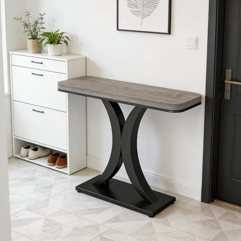 Console compacte, table de vestibule de style industriel moderne, canapé robuste avec finition rustique