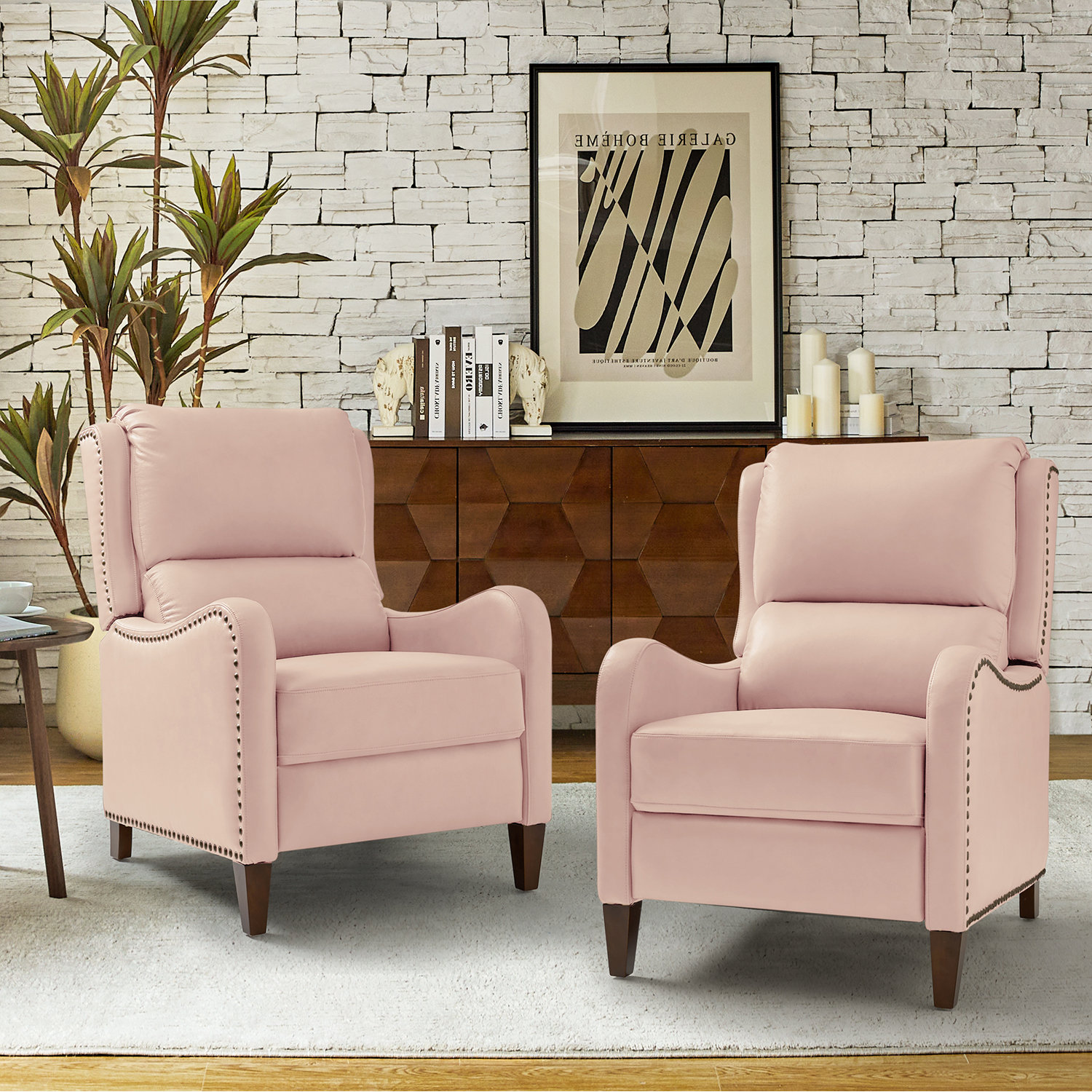 Beecher 28.75" Wide Leather Club Recliner, Pink Full Grain Leather