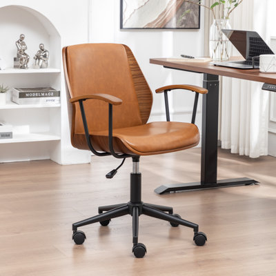 Bryonie Faux Leather Upholstered Office Chair With Bent Wood