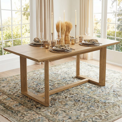 69" Farmhouse Trestle Base Dining Table With Solid Wood Legs