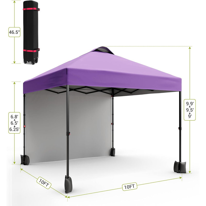 10' X 10‘ Pop Up Canopy With Sidewalls For Outdoor, Waterproof Portable Canopy With One Push Setup, Purple