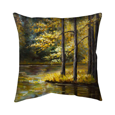Fall landscape by the water - 18"x18" Throw pillow cover - Poly twill - Print on demand