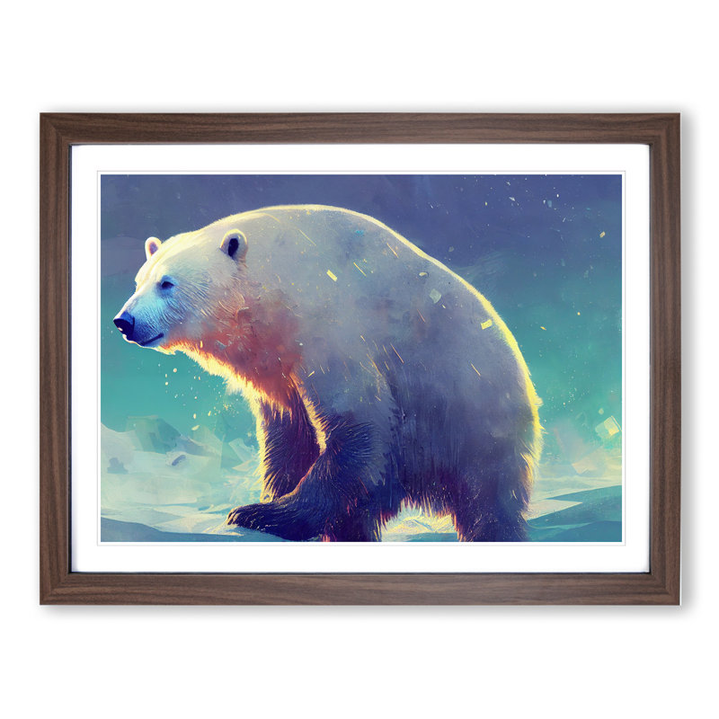 Polar Bear - Single Picture Frame Print, 25cm H x 34cm W x 2cm D, Walnut