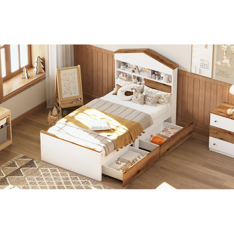 Lit simple en bois en forme de maison Cozy, Marron