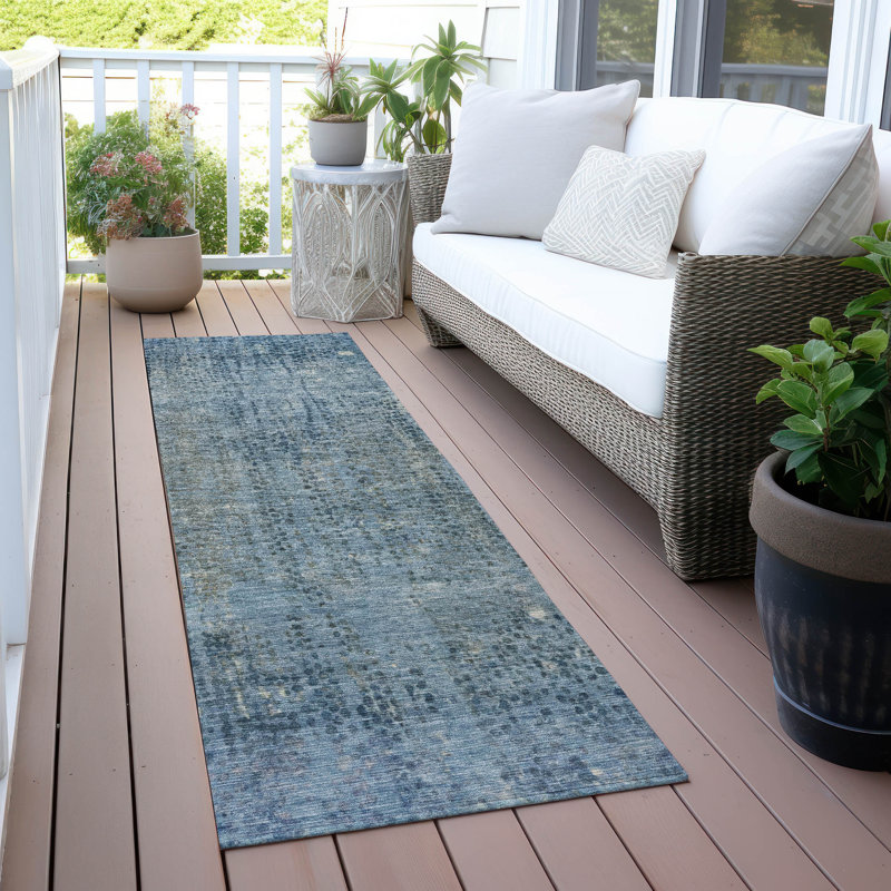 Tapis bleu intérieur / extérieur lavable à la machine Xhevrie, Tapis de couloir 2 pi 3 po x 7 pi 6 po