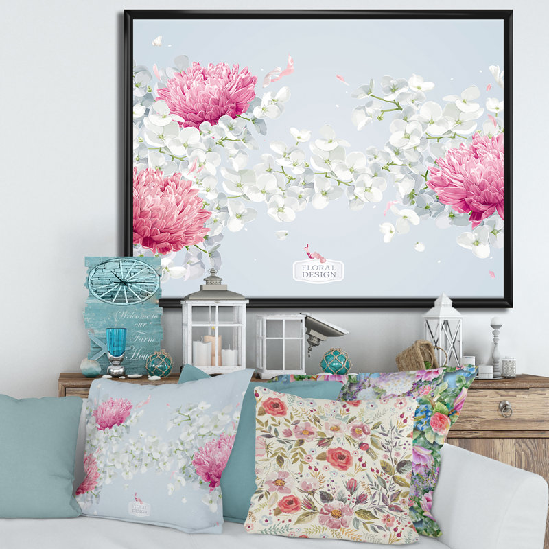 «Chrysanthemums And Apple Blossom», reproduction encadrée sur toile, H 16 po x l 32 po x p 1 po, Noir
