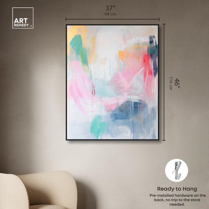 «Pale Rainbows Pastel Abstracts» par Art Remedy, H 46 po x l 37 po, Cadre flottant noir