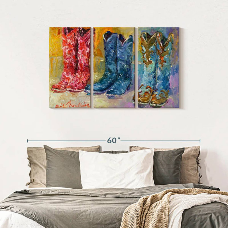 " Cowboy Boots " 3 Piece Art Set, 28" H x 45" W x 1.25" D