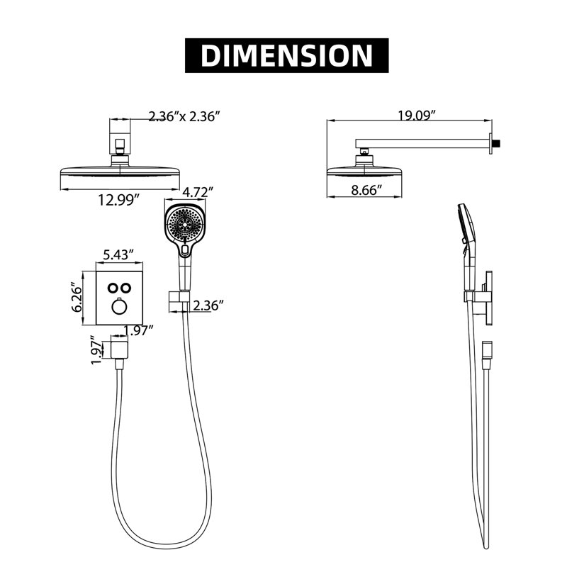 Système de douche complet avec valve brute, Or brossé