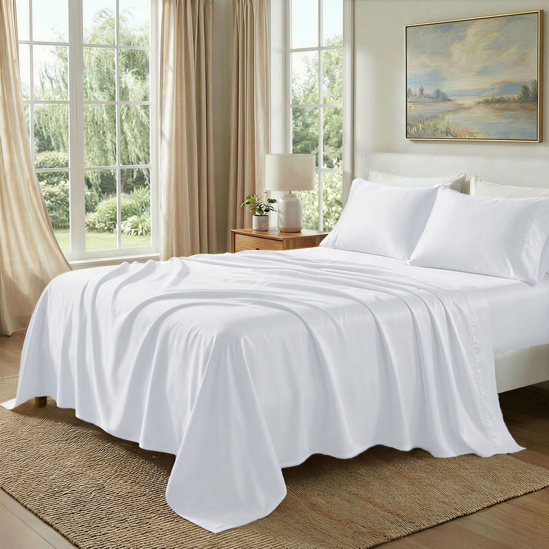 Ensemble de draps 100% coton égyptien 400 fils Threadmill, Ensemble de draps pour lit double avec 2 taies d'o, Blanc