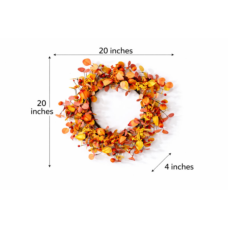 Couronne de feuilles artificielles 22 "et lanternes chinoises sur base métallique