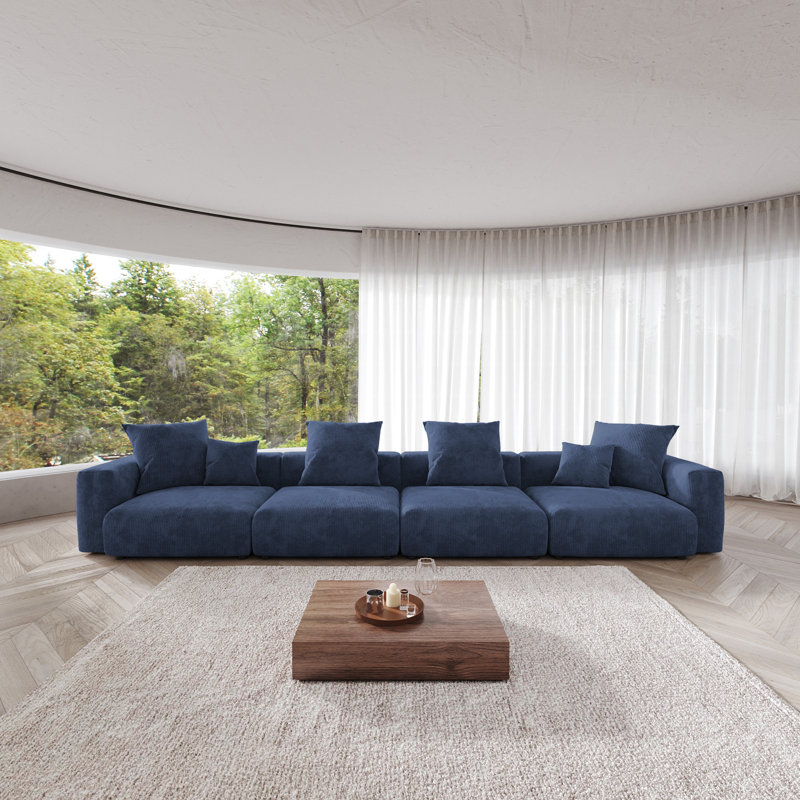 Modern Modular Slipcovered Corduroy Slipper  Sectional Sofa, Blue