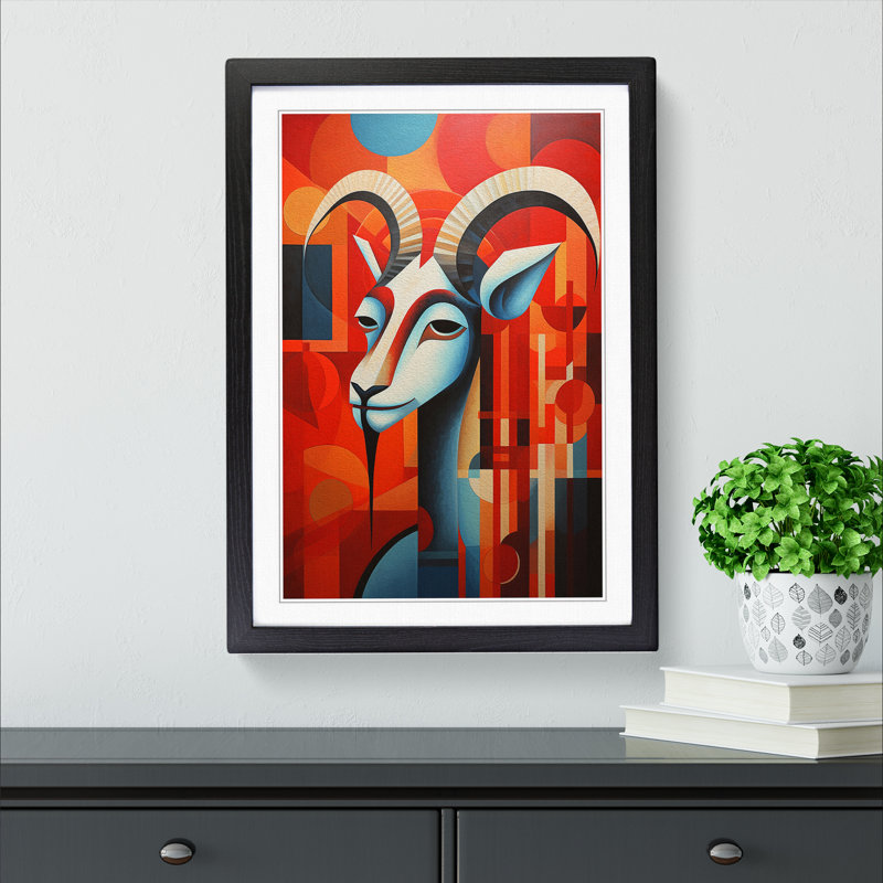Capricorn Zodiac Constructivism - Single Picture Frame Print on Wood, Black Framed, 64cm H x 46cm W x 2cm D