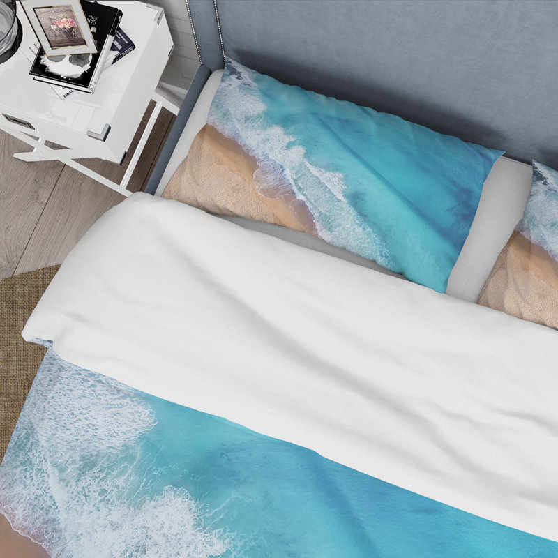 Turquoise Waves Breaking At The Shore - Ensemble de housse de couette Cabin & Lodge - Microfibre de polyester