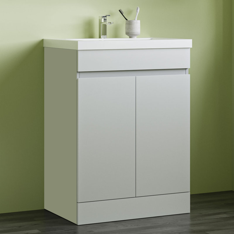 Glenhaven 600mm Single Bathroom Vanity with Drop In Resin Basin, White, White