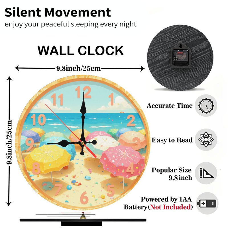 beach scene clock summer ocean umbrella design