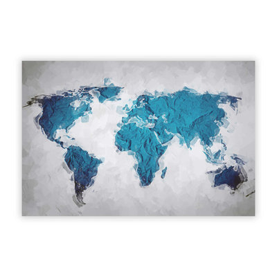 Teal Blue Map Of The World - No Frame Painting