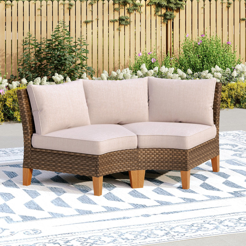 Chaise de terrasse courbée en osier avec coussins Salem, Beige