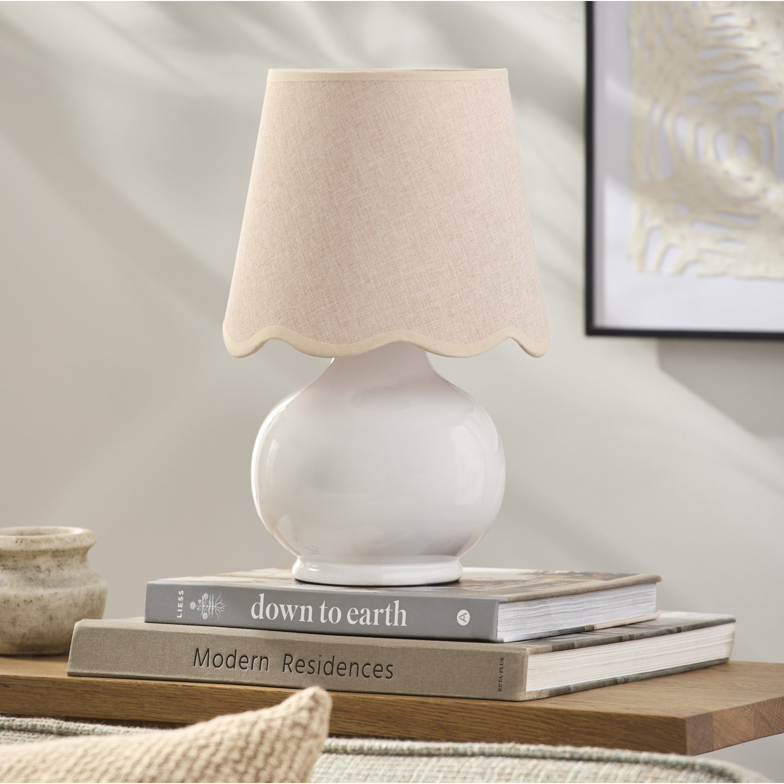 Momsen Ceramic Bedside Lamp, Pink, High Gloss White