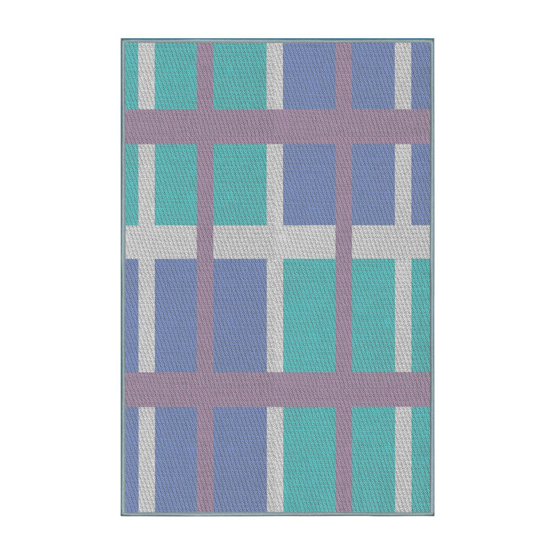 Tapis bleu/vert à motifs, Rectangle 5 pi x 7 pi
