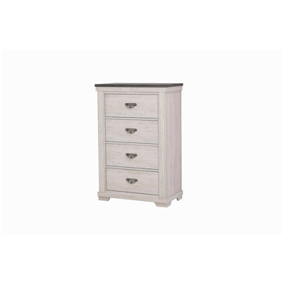 1pc Farmhouse Style Four Drawer Chest Beige Finish Rustic Bedroom Solid Wood Wooden Furniture