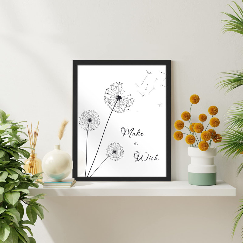 " Make A Wish Dandelion Flower ", 10" H x 8" W, Black