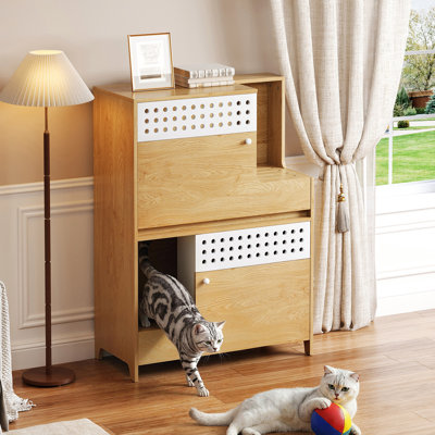 Natural Modern 2 In 1 Cat Furniture, Litter Box Enclosure Side Table, Compact And Stylish For Limited Space, Materials, Multi-functional House, Ventilated, Simple To Clean Table With Style, Suitable
