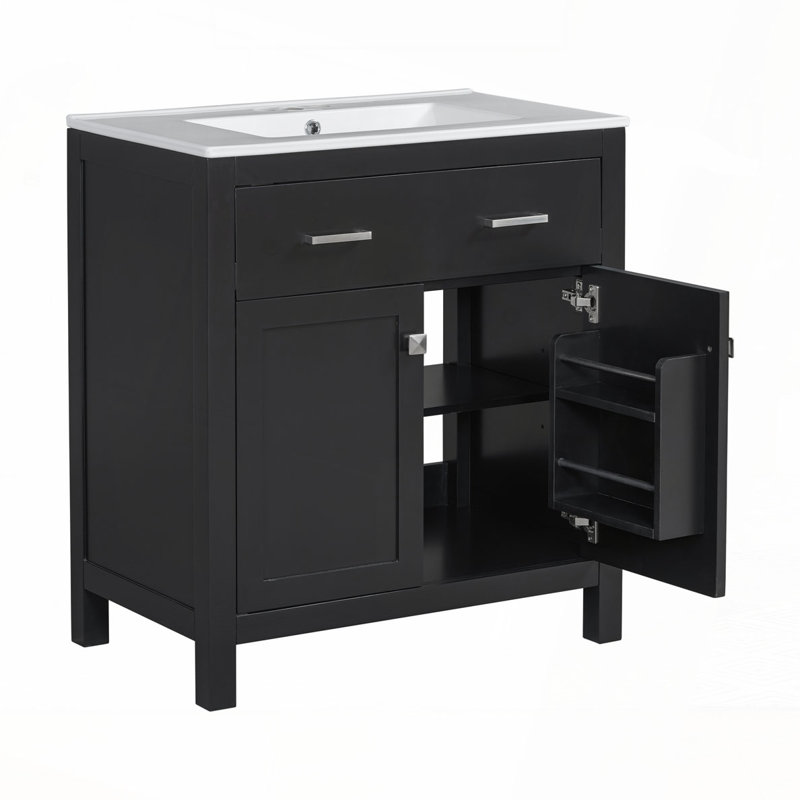 Meuble-lavabo 30 po avec lavabo en céramique, Noir