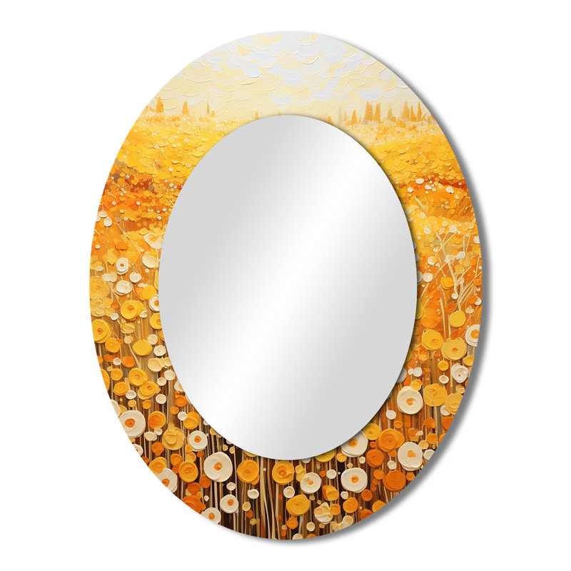 Golden Harvest Floral Field I - Floral Oval Decorative Mirror On Metal, 43" x 33"