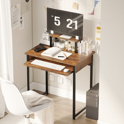 Bureau d'ordinateur moderne avec support pour écran et plateau à clavier, poste de travail compact pour adultes