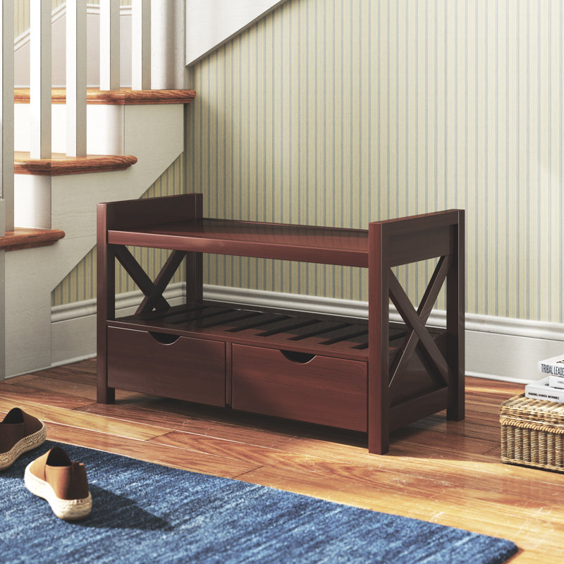 Banc de rangement pour chaussures avec tiroirs, banc d'entrée avec tablette ouverte, organisateur de couloir en bois pour vestibule ou chambre à coucher
