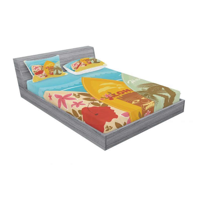 Ensemble de draps hawaii beach surfboardson the sable, Ensemble de draps pour lit double avec un drap-hou