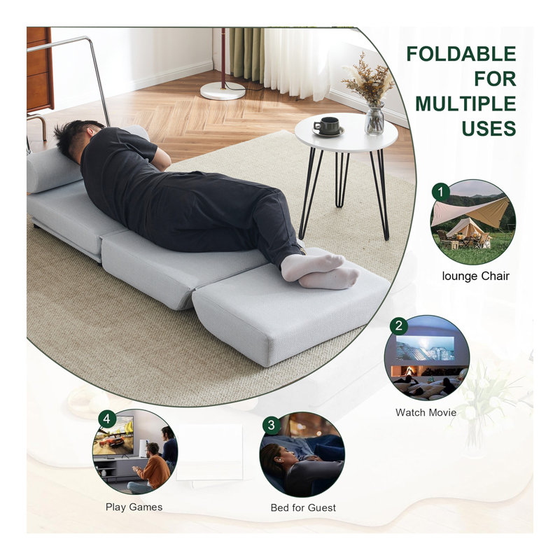 Single Sofa Chair Foldable Single Sofa Bed with Pillow,Portable Foldable Sofa Bed,Leisure Sofa Chair,Easy to Store,Made of Breathable and Wearable Linen