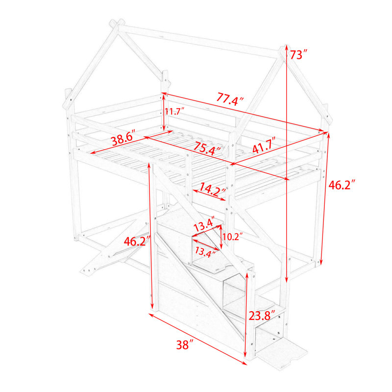 Aliyus Kids Twin Bunk Bed, White