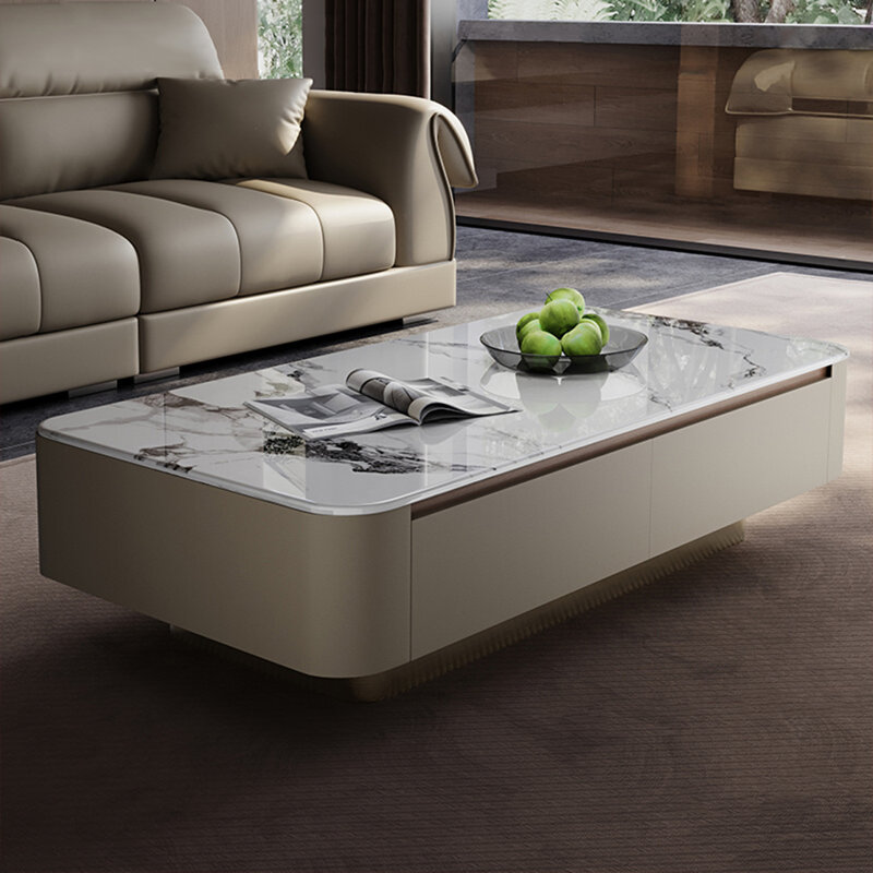 Rectangular stone slab coffee table, 15.7" H x 55.1" L x 27.6" W