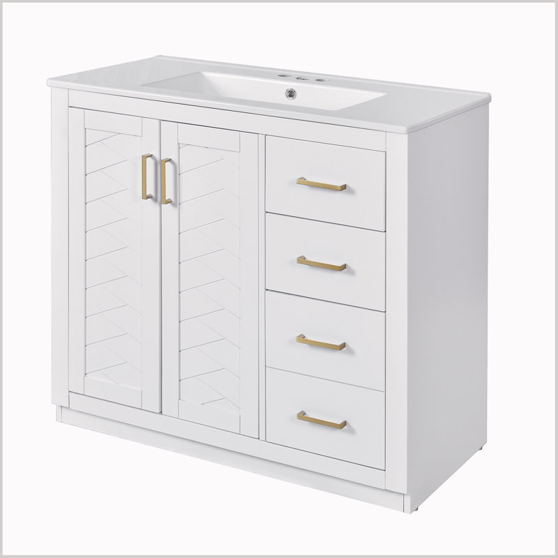 36" Bathroom Vanity with Ceramic Sink,Freestanding Vanity with 3 Drawers and Soft Closing Doors, White