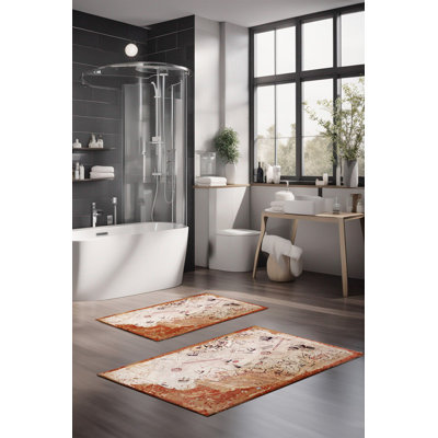 Eakly Luxury Bathmat Set (2 Pieces), 100% Polyester, 16.0 x 23.6 inches & 23.6 x 39.4 inches | Non-Slip Antibacterial Design, 0.3 in Pile Height | Machine Washable, Durable & Easy to Clean | Ideal for Bathroom Décor