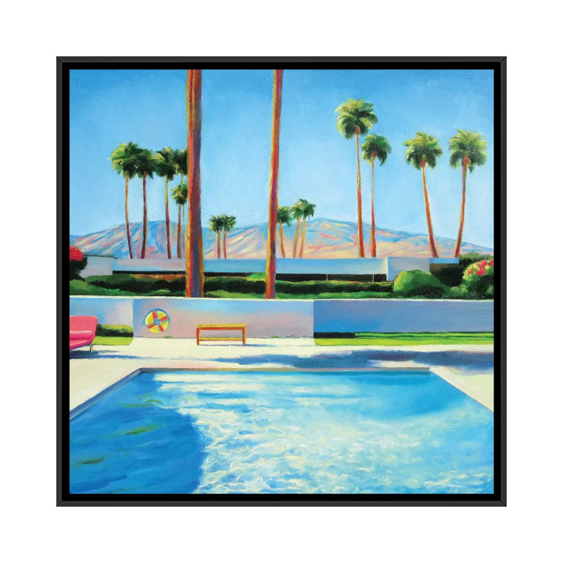 Palm Springs Pool 1 Piece Wall Art on Canvas, 45.72 cm H x 45.72 cm W x 4.445 cm D, Black