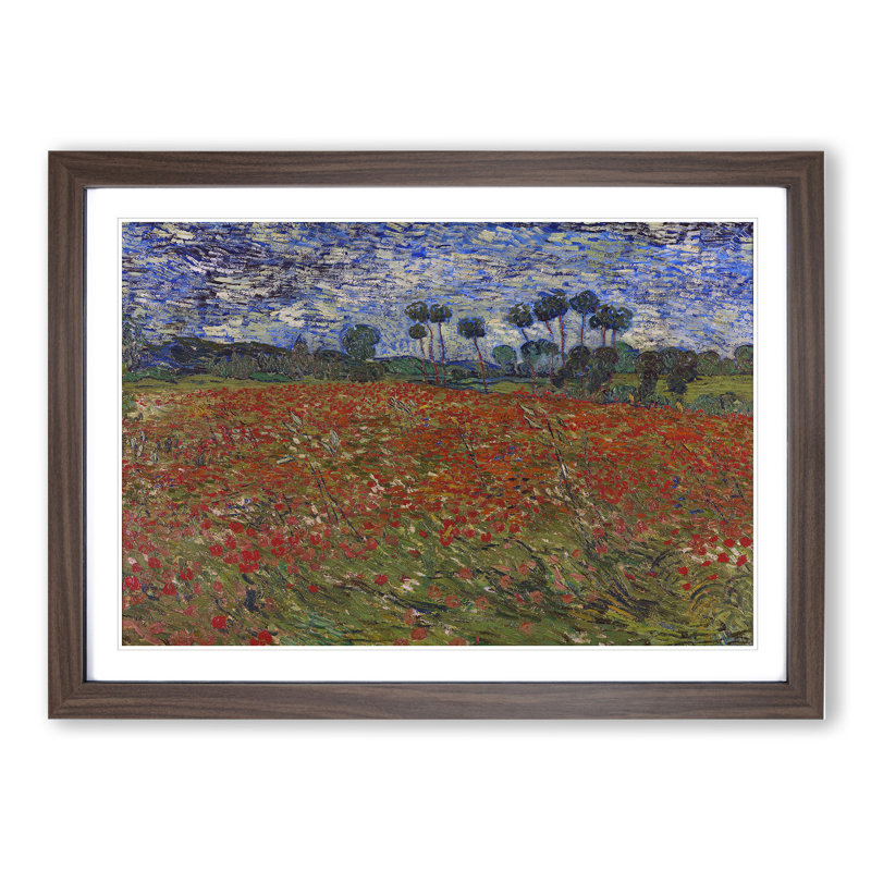 Poppy Field by Vincent Van Gogh - Picture Frame Painting, Walnut Framed, 27cm H x 36cm W x 2cm D
