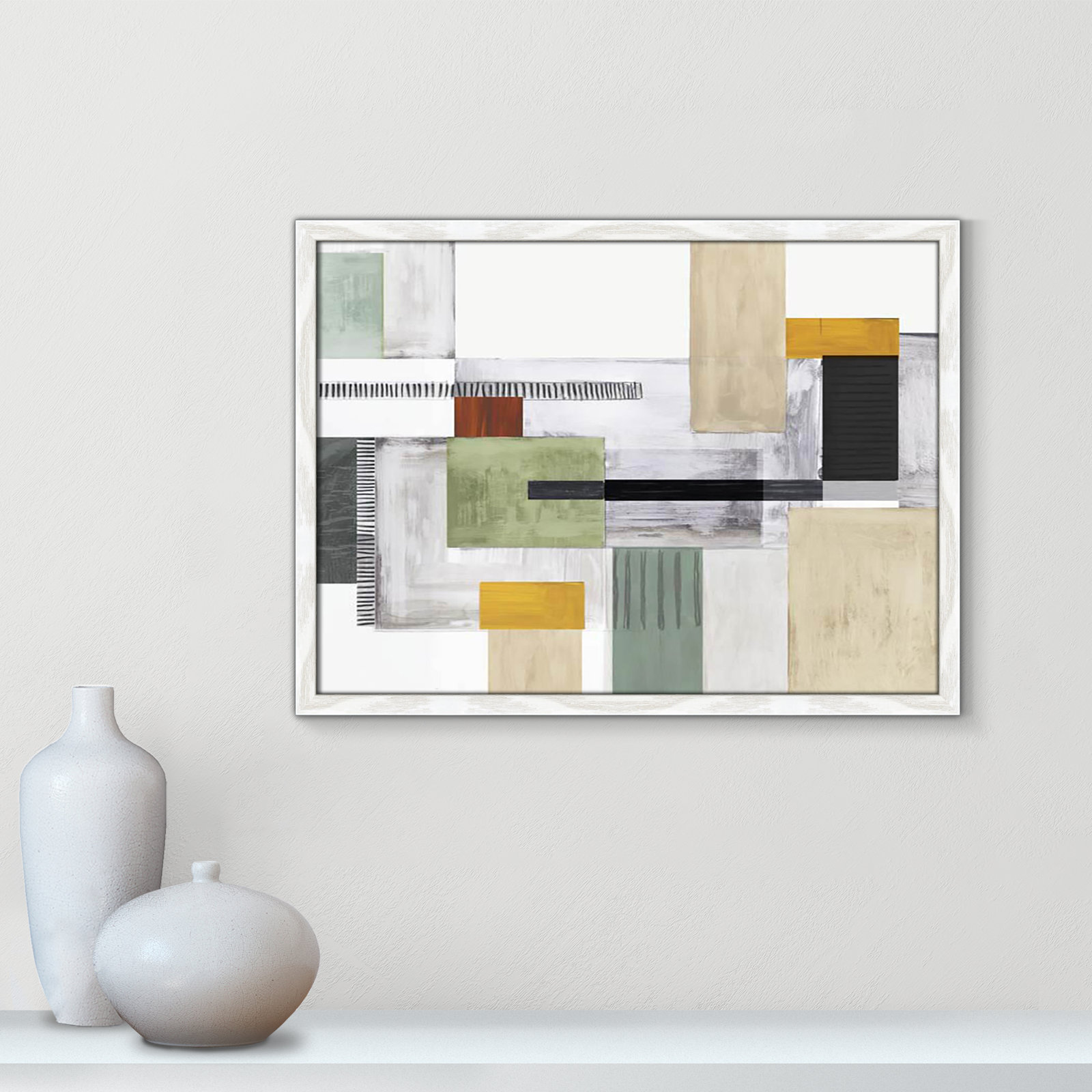 Playful Blocks by Tom Reeves, No Mat, 17" H x 23" W x 0.75" D, White Slim Picture Framed