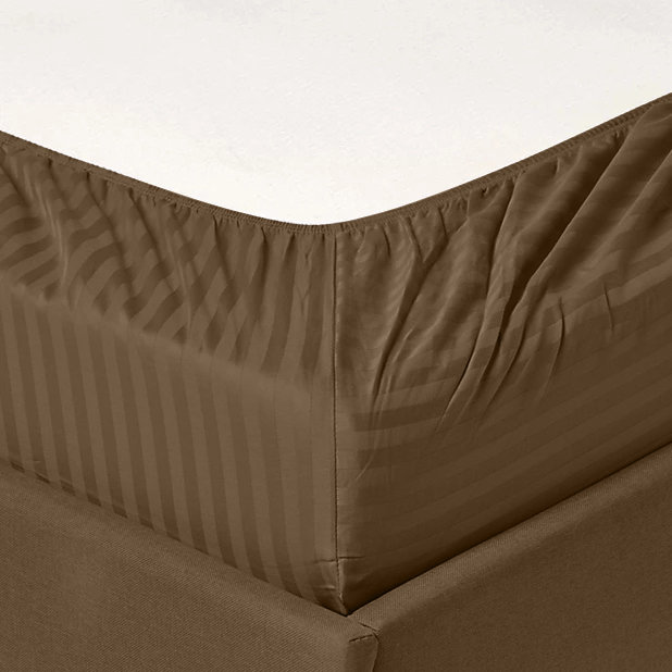 Egyptian Cotton Machine Woven Striped Sheet Set, Twin XL, Latte