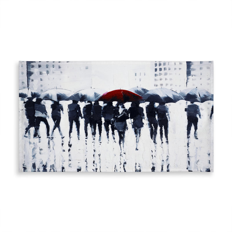 Modern Blue Tablecloth - Silhouettes Walking in the Rain