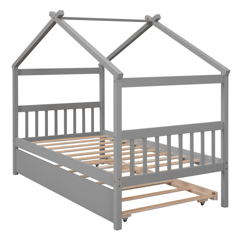 Saunderton Wooden House Bed with Trundle, Gray, Twin